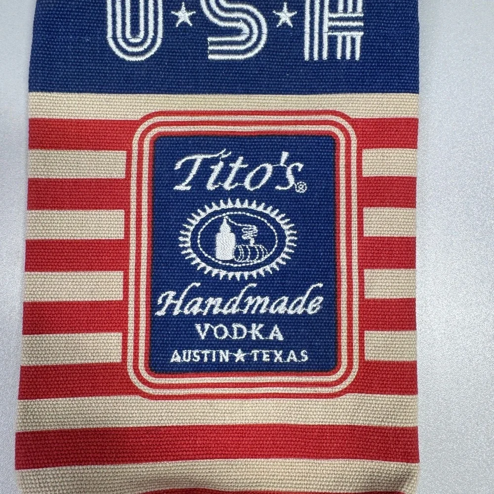 Tito's Handmade Vodka Austin Texas Cloth Drawstring Bottle Sack Bag Patriotic